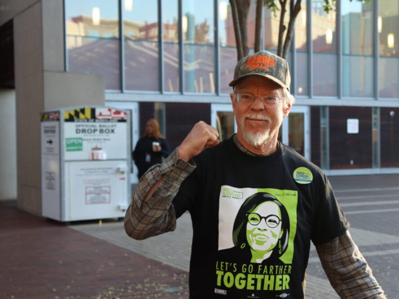 SILVER SPRING, Md. - Webb Smedley, a retiree, volunteered in Silver Spring for Angela Alsobrooks' campaign for Senate as early voting began in Maryland Thursday. (Caley Fox Shannon/Capital News Service)